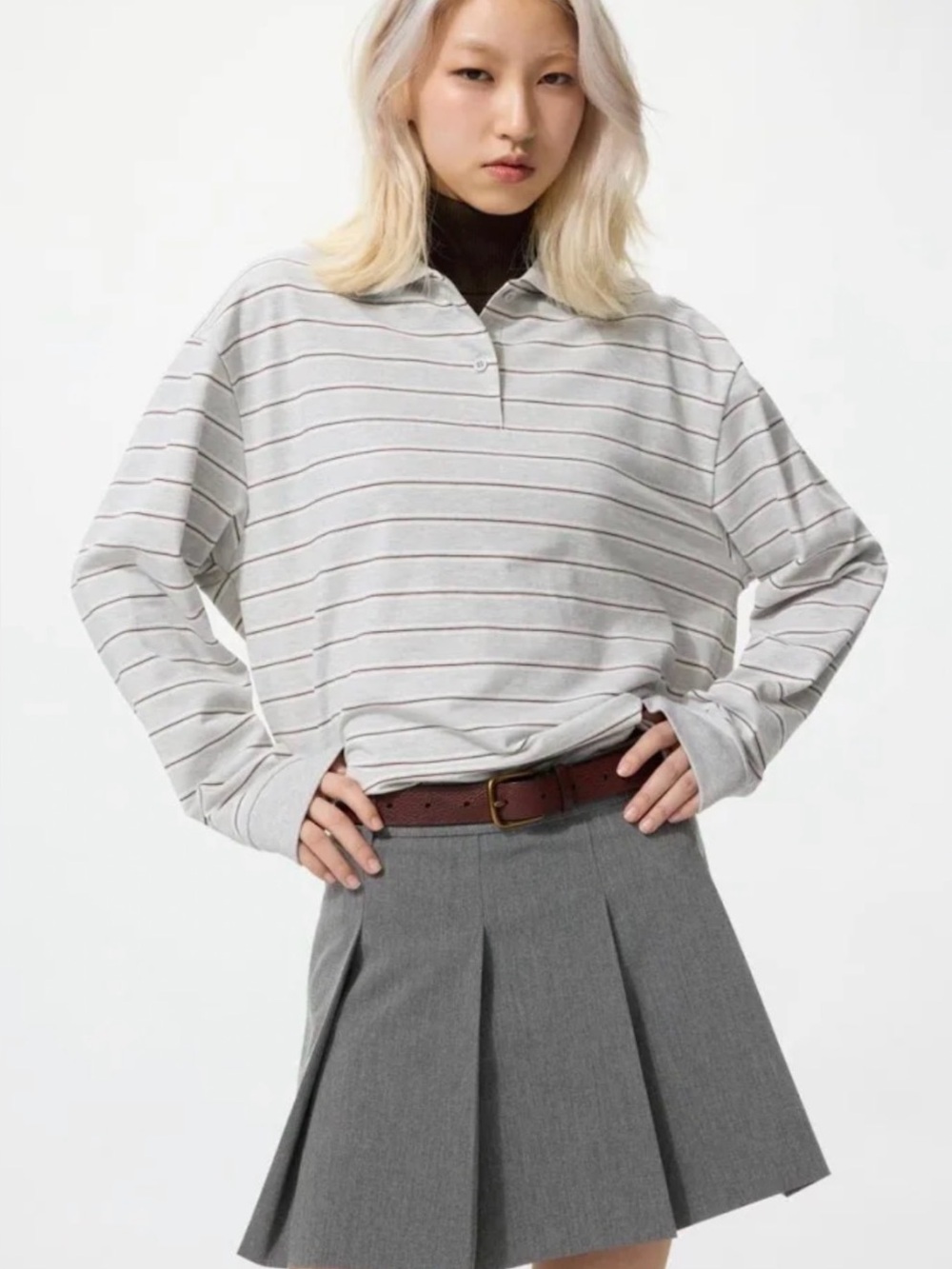 UNIQLO Pleated High Waisted A Line Mini Skort Grey Gray Comfy Stretch Skirt XS 🩶